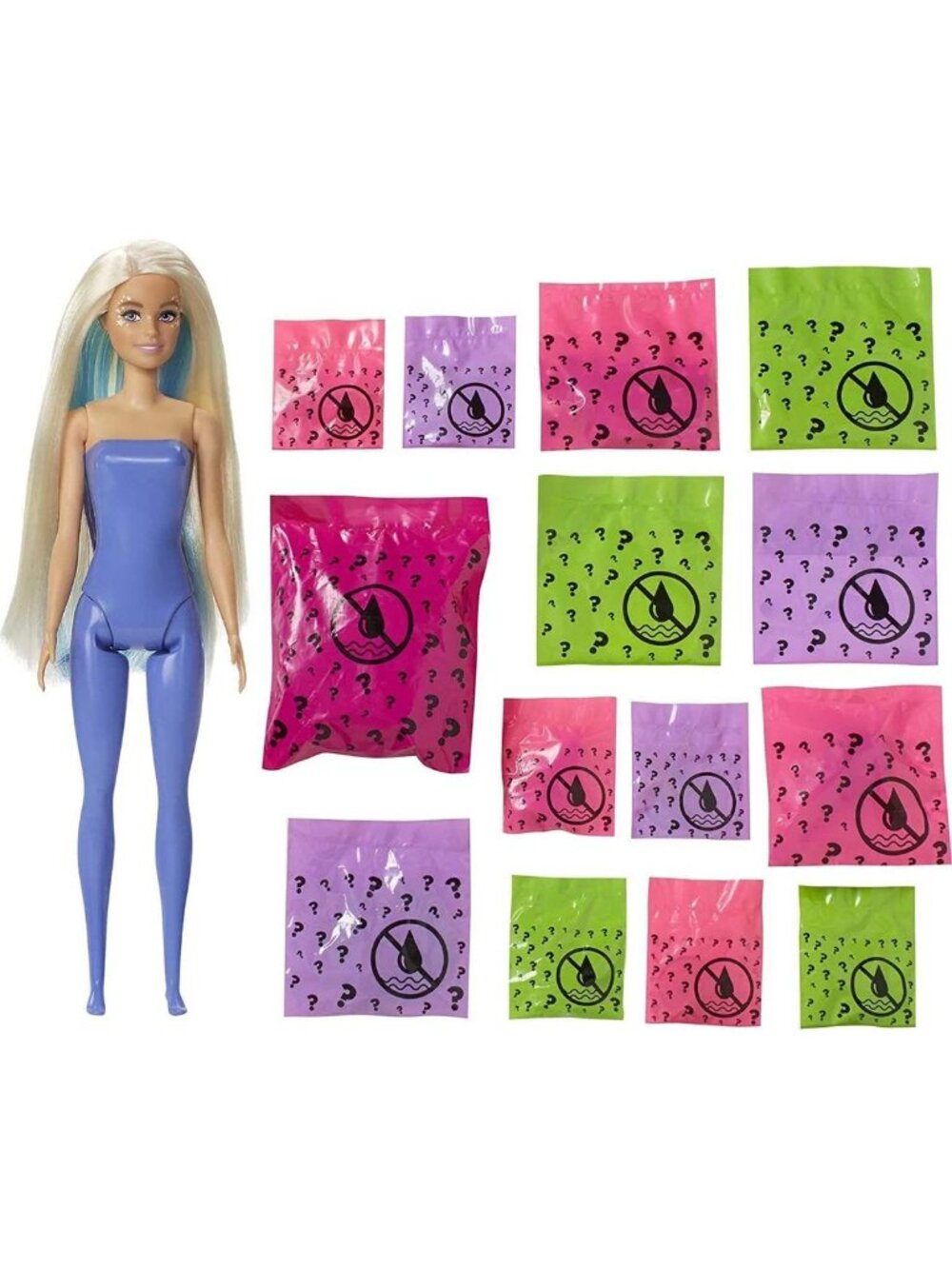 Color Reveal Peel Doll Set with 25 Surprises, Blue Doll & Pet, 16 Mystery Bags